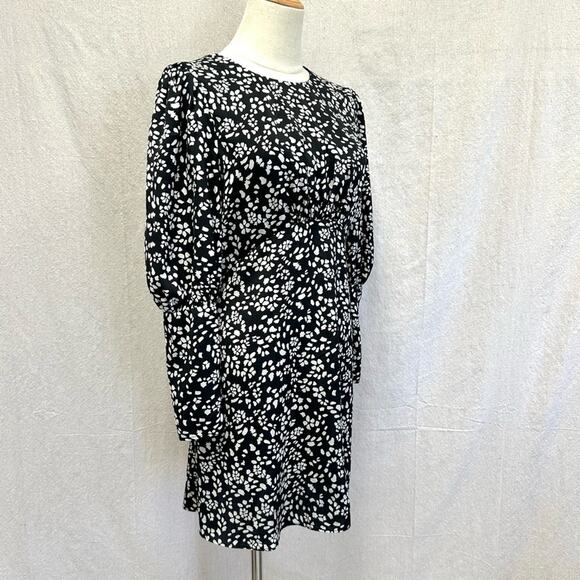 Topshop Austin Black Floral Mini Dress Bishop Sleeve Open Back
 size 6 - Picture 10 of 16